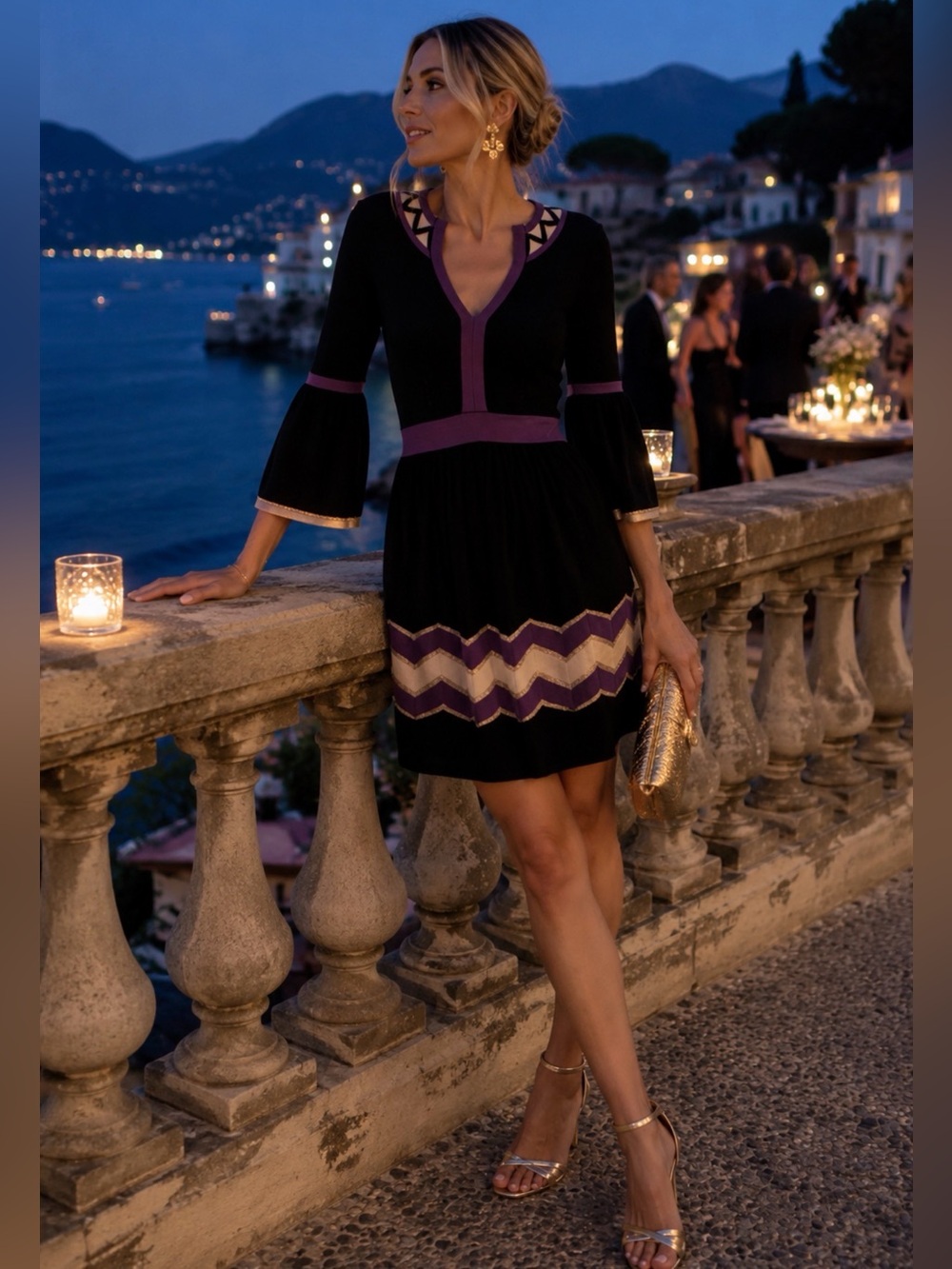 Milly Black Mini Dress with Purple Trim